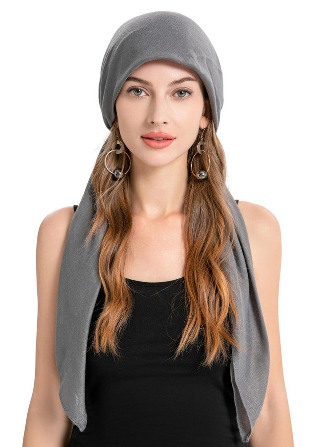 ZLYC Chemo Headwear Pre Tied Head Scarf for Women Lightweight Beanie Hat Skull Cover Cap Headwraps (Solid Dark Gray) - Image 3