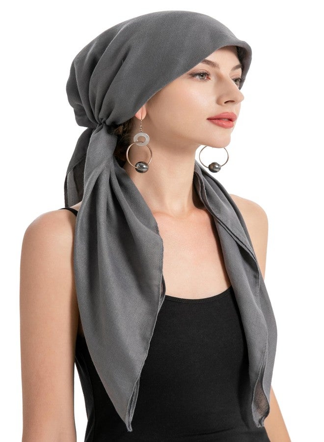 ZLYC Chemo Headwear Pre Tied Head Scarf for Women Lightweight Beanie Hat Skull Cover Cap Headwraps (Solid Dark Gray) - Image 2