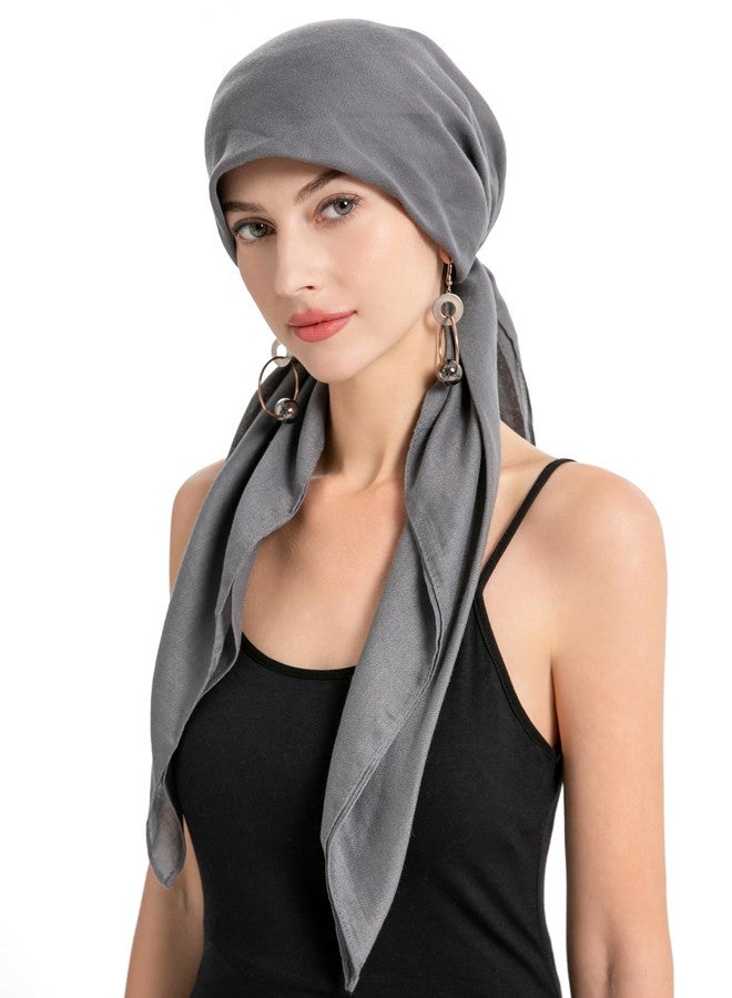 ZLYC Chemo Headwear Pre Tied Head Scarf for Women Lightweight Beanie Hat Skull Cover Cap Headwraps (Solid Dark Gray) - Image 1