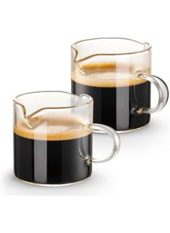 Espresso Cups Set of 2, 4 OZ Double Spouts Cups, Espresso Shot Glasses, Milk Cup with Handle, Clear Glass, Espresso Accessories for Espresso Machine