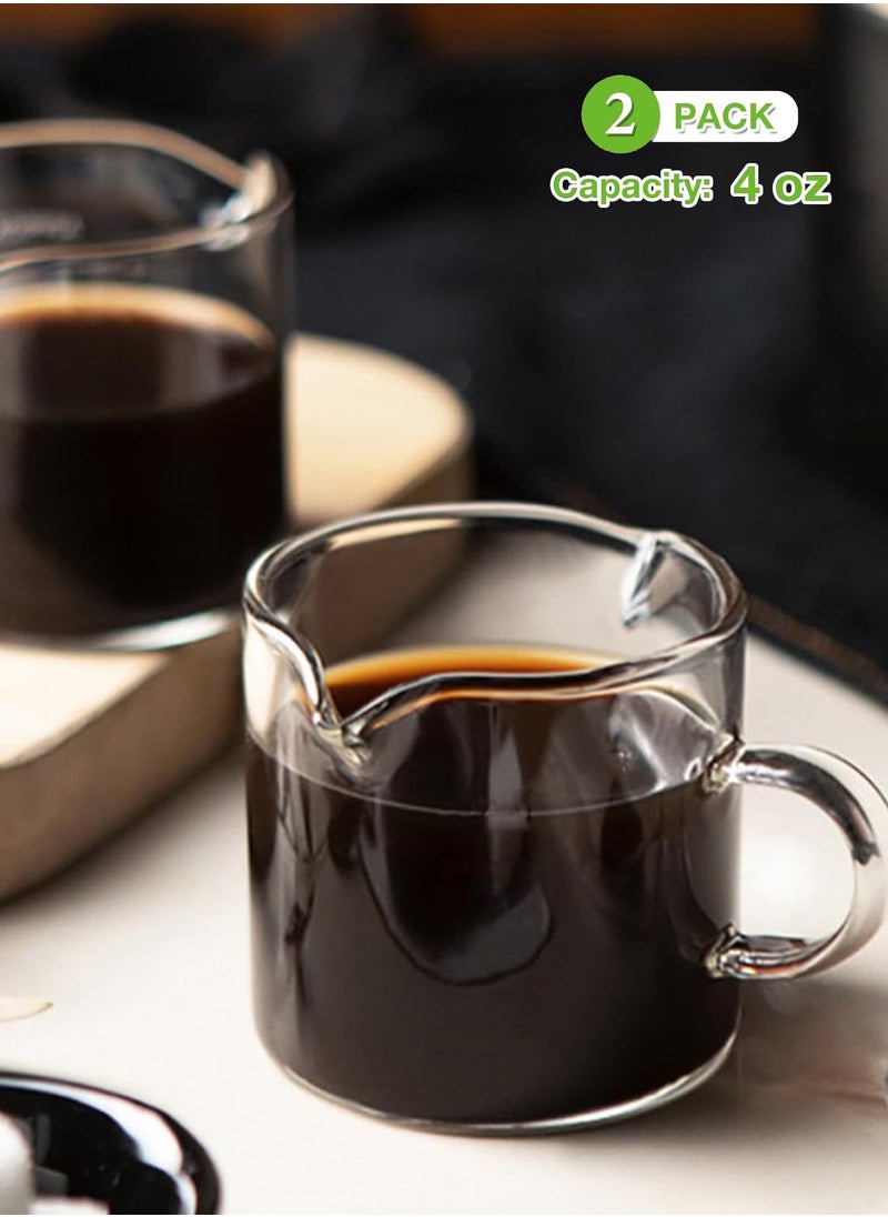 LENND - Espresso Cups Set of 2, 4 OZ Double Spouts Cups, Espresso Shot Glasses, Milk Cup with Handle, Clear Glass, Espresso Accessories for Espresso Machine - Image 1