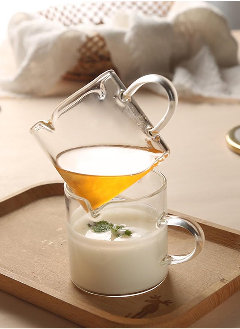 LENND - Espresso Cups Set of 2, 4 OZ Double Spouts Cups, Espresso Shot Glasses, Milk Cup with Handle, Clear Glass, Espresso Accessories for Espresso Machine - Image 1