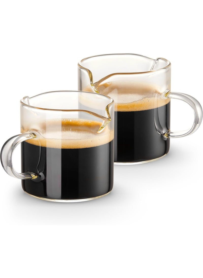 LENND - Espresso Cups Set of 2, 4 OZ Double Spouts Cups, Espresso Shot Glasses, Milk Cup with Handle, Clear Glass, Espresso Accessories for Espresso Machine - Image 1