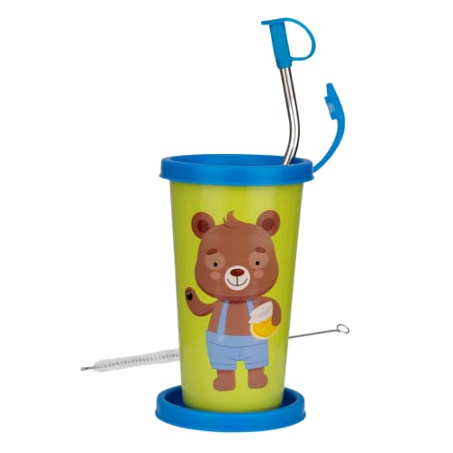 PDDFALCON Stainless Steel Cartoon Print Glass/Tumbler With Steel Straw,Cleaning Brush & Food Grade Cap for Straw, 100% Leak Proof, BIS Certified, Jindal Seal & Made In India- 450ml (Green) - Image 1