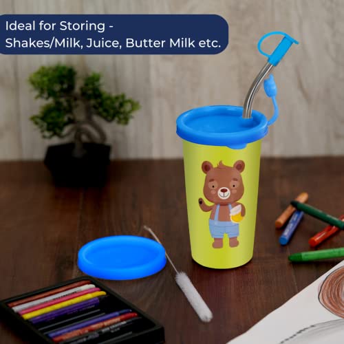 PDDFALCON Stainless Steel Cartoon Print Glass/Tumbler With Steel Straw,Cleaning Brush & Food Grade Cap for Straw, 100% Leak Proof, BIS Certified, Jindal Seal & Made In India- 450ml (Green) - Image 5