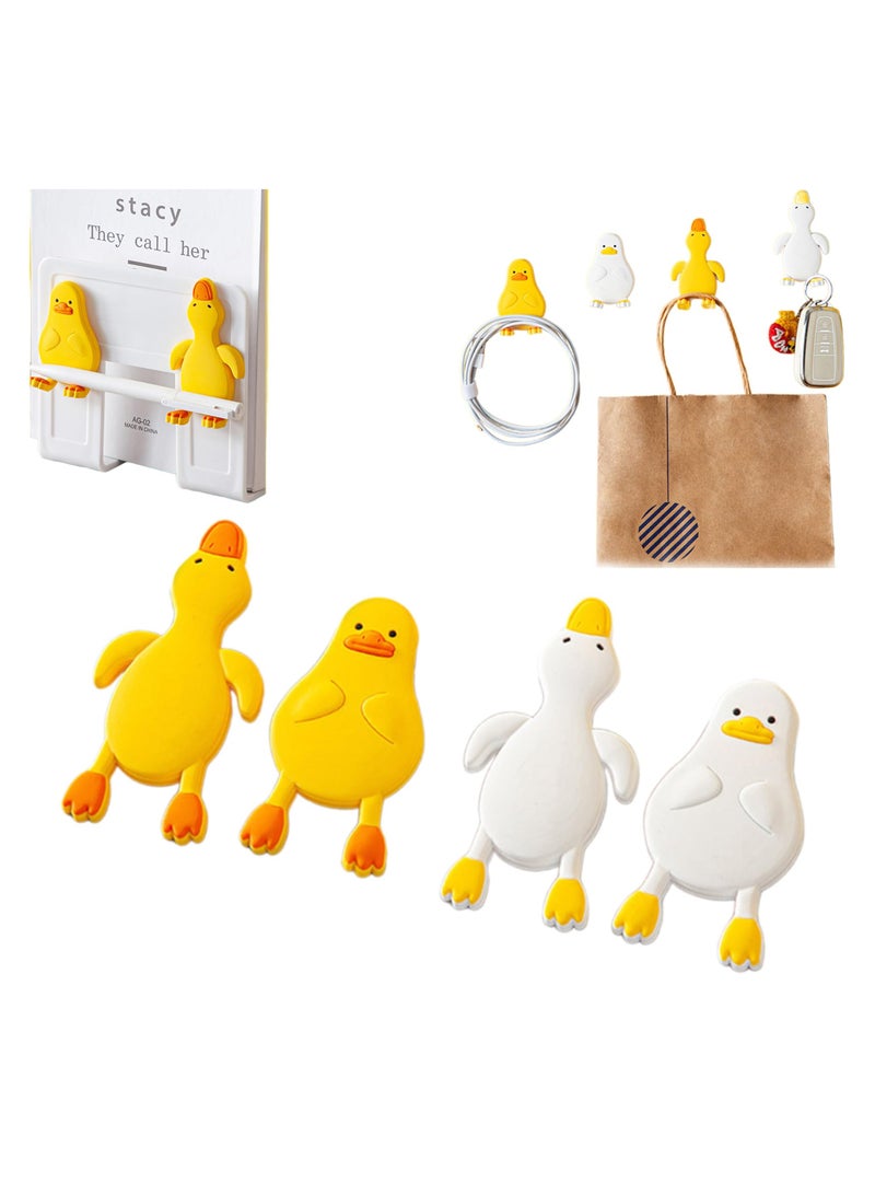 4Pcs Cute Wall Hooks, Cute Pet Hooks, Cute Cartoon Duck Hooks Set, Fun Duckie Wall Hangers for Bathroom, Crative Duck Design Wall Hooks for Hat Coat Key, Unique Decorative Wall Hanger - Image 1