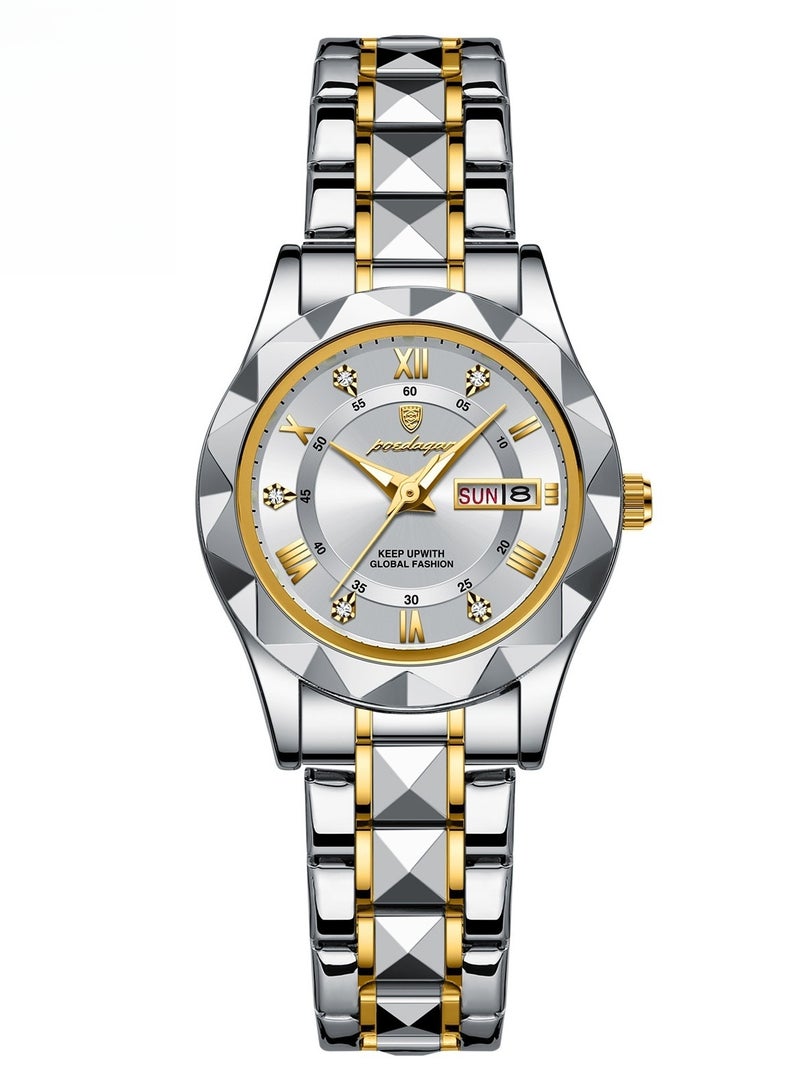 POEDAGAR Luxury Waterproof Luminous Women's Watch – Mineral Reinforced Glass, Stainless Steel Strap, 3D Diamond Dial, Dual Date Display - Image 1