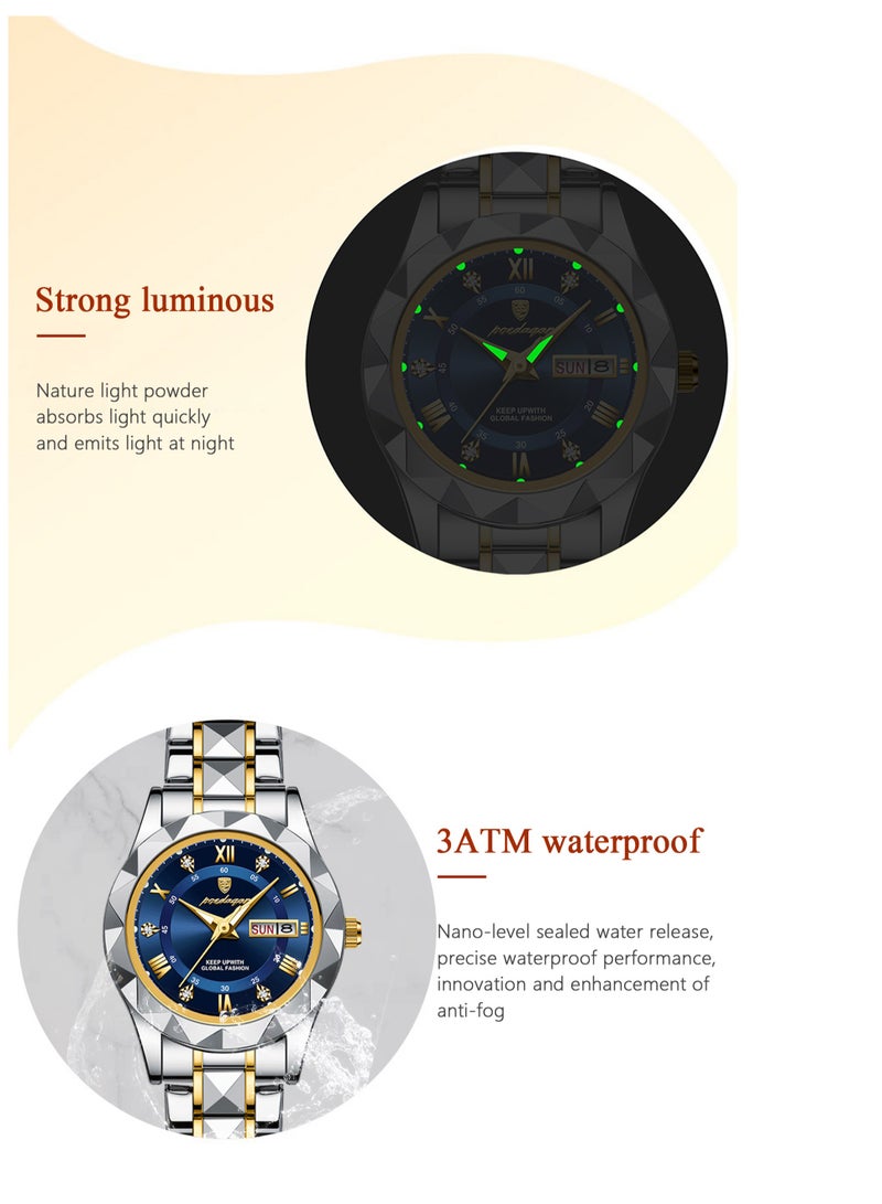 POEDAGAR Luxury Waterproof Luminous Women's Watch – Mineral Reinforced Glass, Stainless Steel Strap, 3D Diamond Dial, Dual Date Display - Image 4