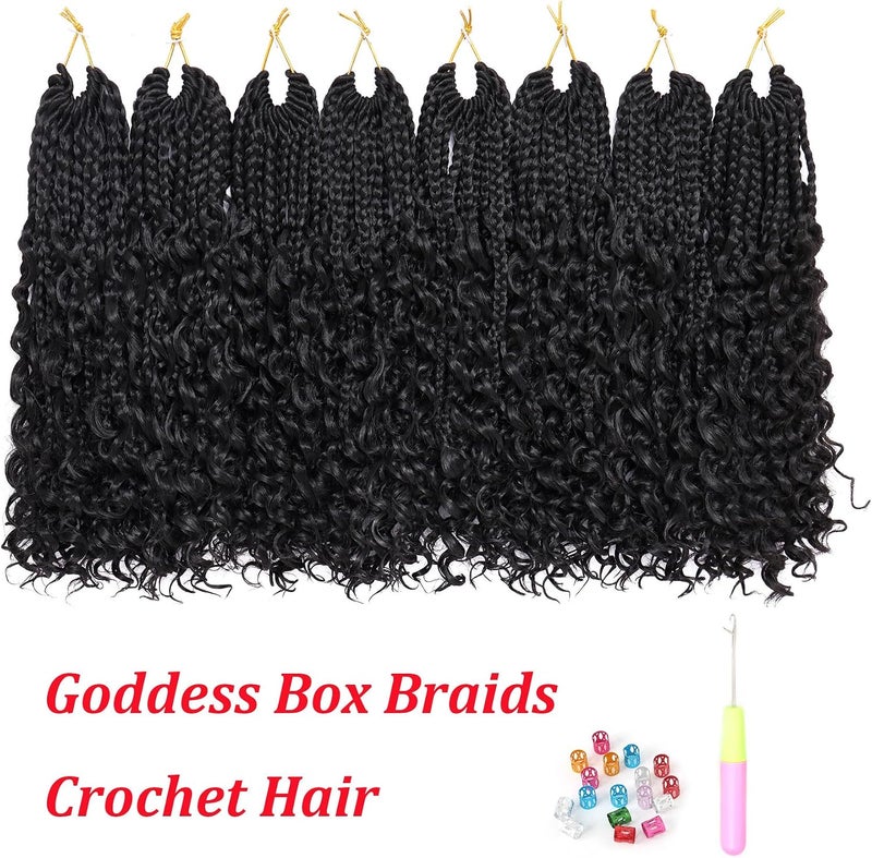 إييريا صندوق تصفيف الشعر بالحياكة “Goddess Box Braids”， طول 12 بوصة، 8 عبوات؛ شعر مصنوع بالحياكة على النمط البوهيمي مع نهايات مجعدة، مناسب للنساء، شعر صناعي للتصفيف (12 بوصة، اللون #1B). - Image 2