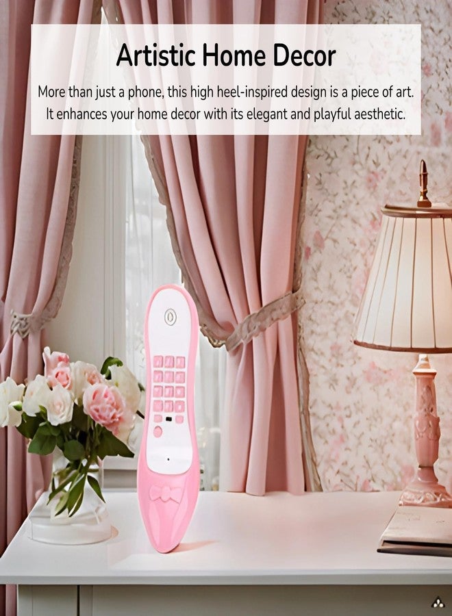 هاتف على شكل حذاء بكعب عالٍ، هاتف أنيق مصنوع من مادة ABS بسلك مع خاصية تخزين الأرقام، ديكور منزلي أنيق وأثاث فني، شكل مميز، هاتف عتيق الطراز (وردي) - Image 4