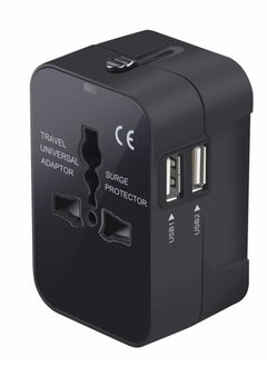 KASTWAVE محول سفر عالمي، محول طاقة تيار متردد حائطي مع منافذ شحن USB مزدوجة للهاتف المحمول والكمبيوتر المحمول، أسود  - Image 1
