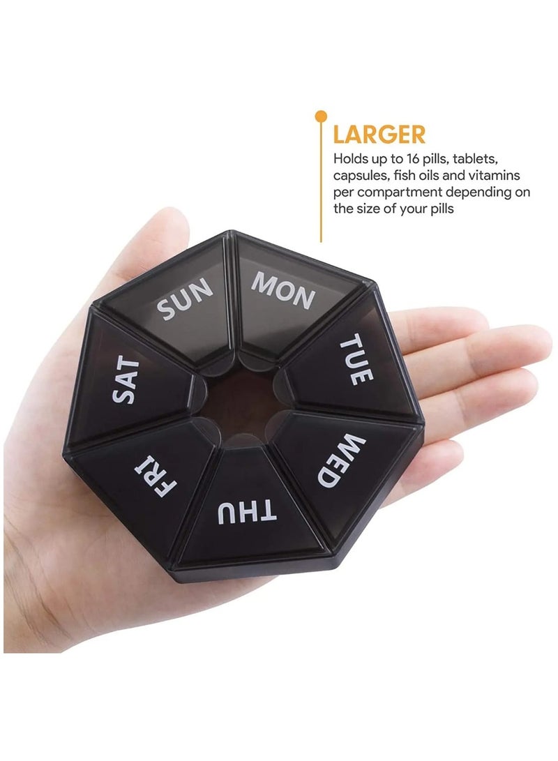 إل ديس صندوق دواء محمول مكون من 7 شبكات في الأسبوع، صندوق تخزين حبوب الدواء الدائري لمدة سبعة أيام، صندوق تنظيم فرز حبوب الدواء للسفر، منظم حبوب الدواء الأسبوعي، حاوية حبوب الدواء، صناديق تخزين منزلية - Image 1