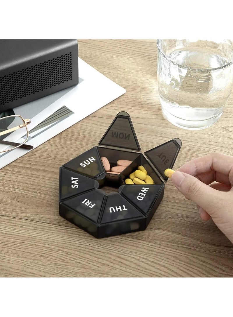 إل ديس صندوق دواء محمول مكون من 7 شبكات في الأسبوع، صندوق تخزين حبوب الدواء الدائري لمدة سبعة أيام، صندوق تنظيم فرز حبوب الدواء للسفر، منظم حبوب الدواء الأسبوعي، حاوية حبوب الدواء، صناديق تخزين منزلية - Image 2