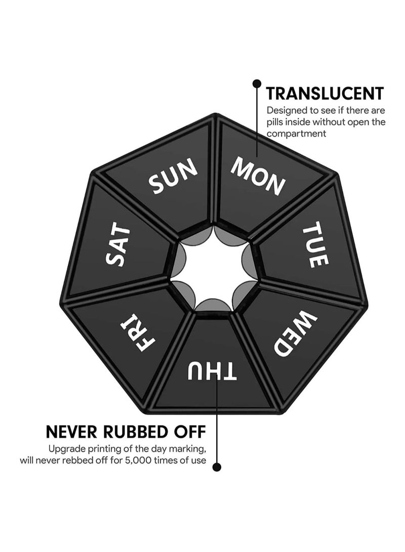 إل ديس صندوق دواء محمول مكون من 7 شبكات في الأسبوع، صندوق تخزين حبوب الدواء الدائري لمدة سبعة أيام، صندوق تنظيم فرز حبوب الدواء للسفر، منظم حبوب الدواء الأسبوعي، حاوية حبوب الدواء، صناديق تخزين منزلية - Image 3