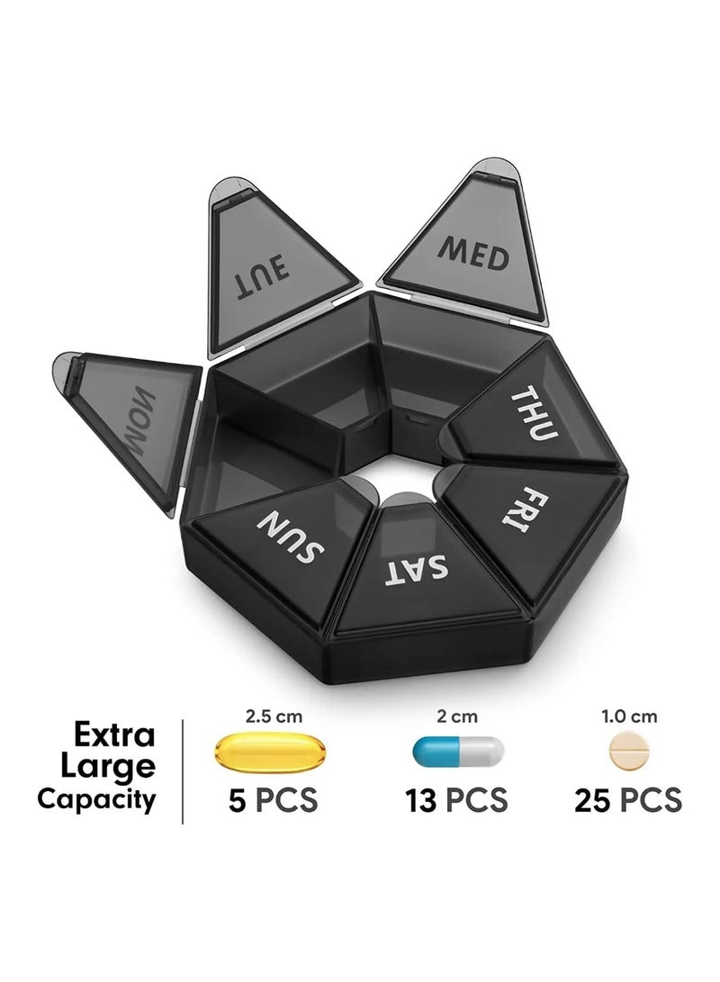 إل ديس صندوق دواء محمول مكون من 7 شبكات في الأسبوع، صندوق تخزين حبوب الدواء الدائري لمدة سبعة أيام، صندوق تنظيم فرز حبوب الدواء للسفر، منظم حبوب الدواء الأسبوعي، حاوية حبوب الدواء، صناديق تخزين منزلية - Image 4