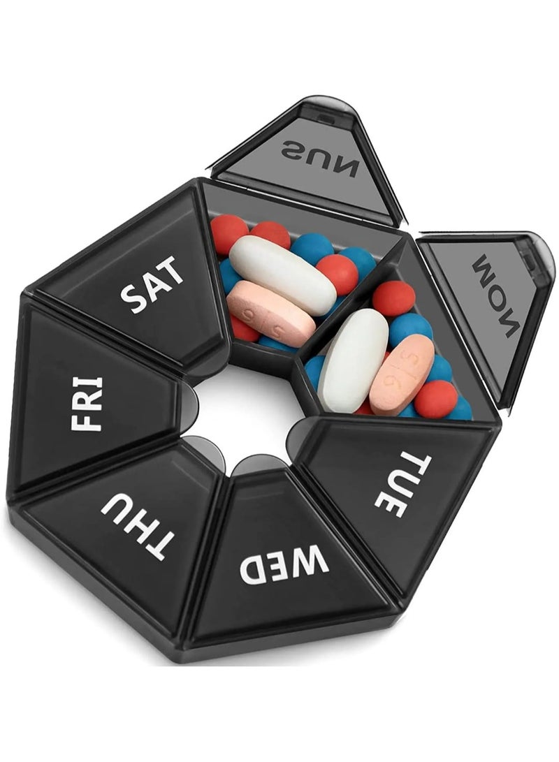 إل ديس صندوق دواء محمول مكون من 7 شبكات في الأسبوع، صندوق تخزين حبوب الدواء الدائري لمدة سبعة أيام، صندوق تنظيم فرز حبوب الدواء للسفر، منظم حبوب الدواء الأسبوعي، حاوية حبوب الدواء، صناديق تخزين منزلية - Image 5