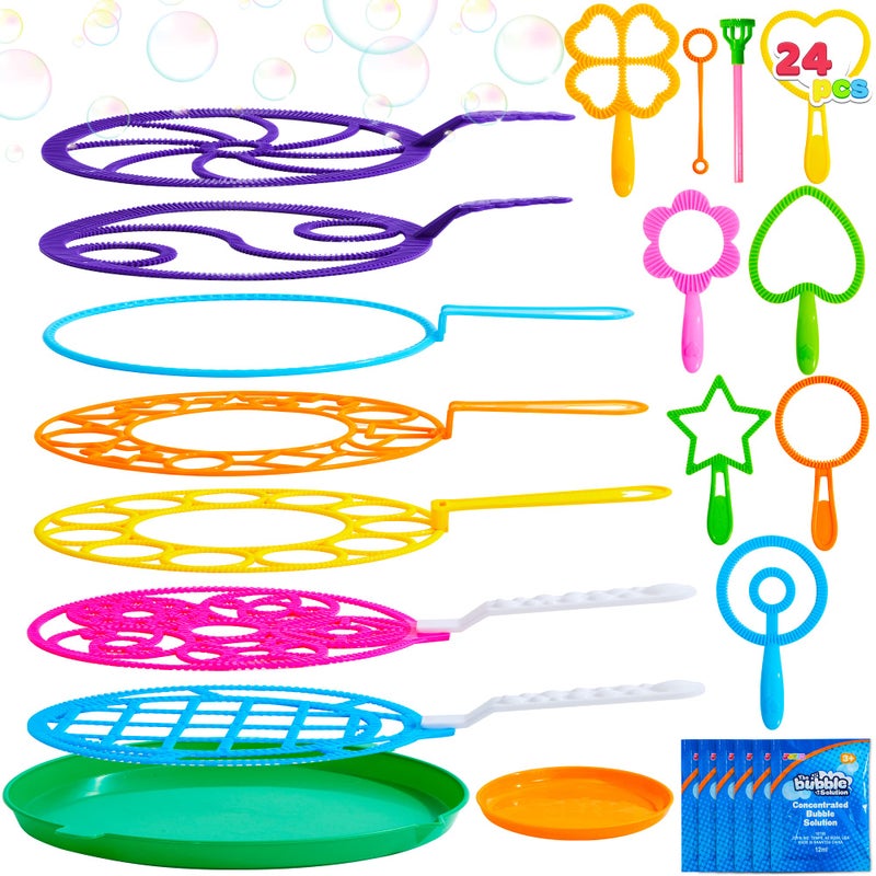 JOYIN Big Bubble Wands Set Bulk for Kids Summer Outdoor Activity Party Favors, 18 Pcs Giant Bubble Maker with Tray, 12" Large, 6 Pcs Solution Suitable for All Age People - Image 1