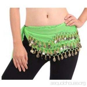 VRITRAZ Women's Chiffon Belly Dance Hip Scarf Waistband Belt Skirt with128 Ringy Golden Coins 128 Green - Image 2