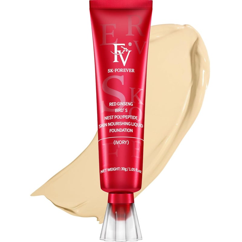FV Waterproof Liquid Foundation with Matte Finish Lightweight OilFree Natural Look Makeup for Combination  Oily Skin Light to Medium Coverage Ivory 1 fl oz