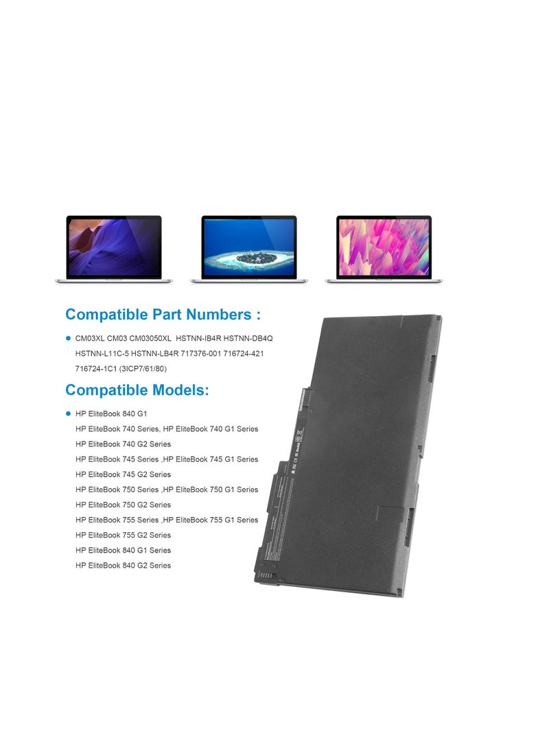 Terabyte بطارية CM03XL تناسب HP EliteBook 740 745 750 755 840 845 850 855 G1 G2، تناسب HP ZBook 14 15u، رقم القطعة: HSTNN-DB4Q HSTNN-L11C-5 HSTNN-LB4R 717376-001 CM03 CM03050XL بطارية لابتوب - Image 4