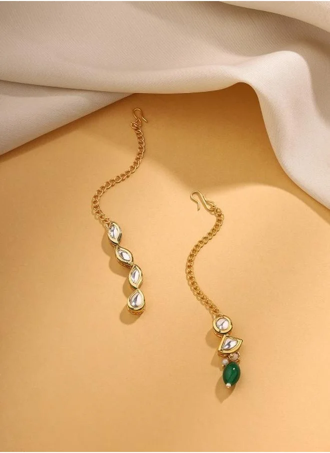 Priyaasi Elegant Women Green Brass Maang Tika with pattern and secured with closure and styled in ideal for Ethnic moments — perfect for fashion-forward occasions.