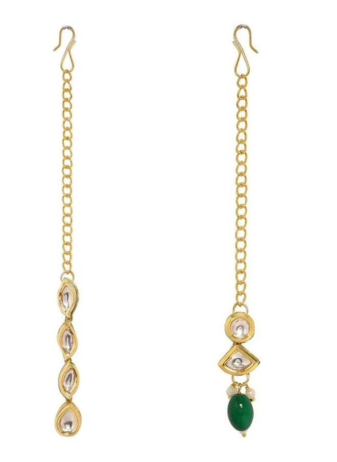 Priyaasi Elegant Women Green Brass Maang Tika with pattern and secured with closure and styled in ideal for Ethnic moments — perfect for fashion-forward occasions.