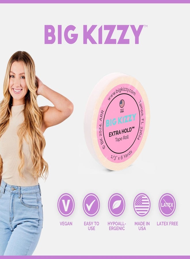 Big Kizzy Double Sided Tape in Hair Extension Tape Roll -Extra Hold- .313" x 6 Yards - 7+ Weeks of wear - Strong Hold Replacement Tape for Tape Weft, Express Weft, Made in USA, Medical Grade Adhesive - Image 2