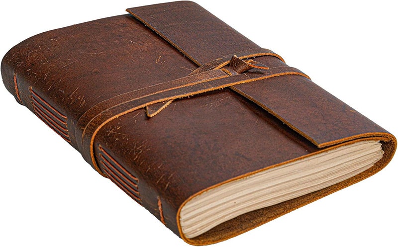 HLC Leather Journal Notebook - Rustic Handmade Vintage Leather Bound Journals for Men and Women - Leather Craft Unlined Paper 300 Pages, Leather Book Diary Pocket Notebook, Diary To Write In (5" x 7") - Image 1