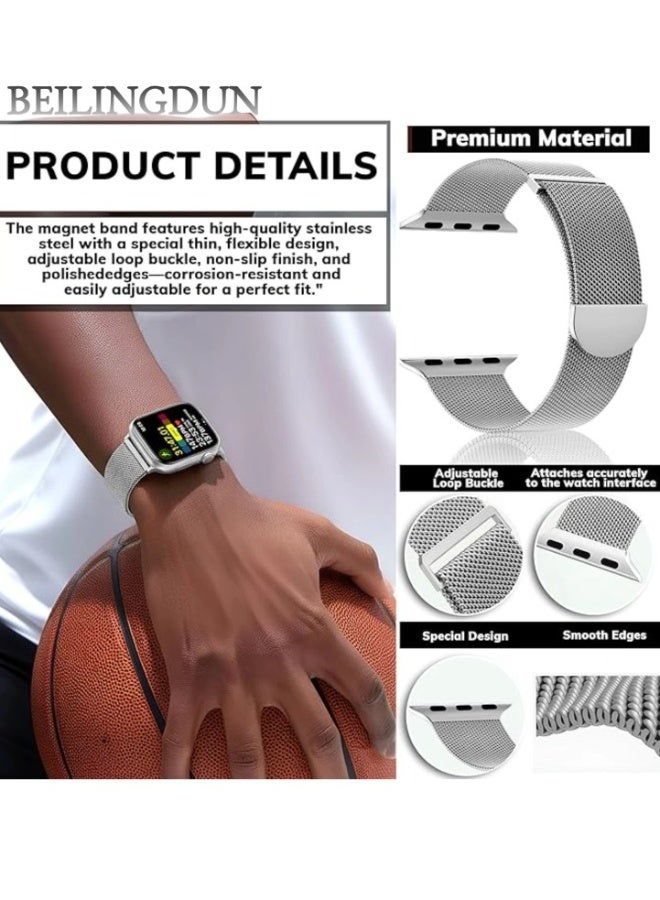 BEILINGDUN Compatible with Apple Watch Strap 49mm 46mm 45mm 44mm 42mm 41mm 40mm 38mm Women Men, Milanese Loop Apple Watch Band Ultra 3/2/1 SE3/2/1 iwatch Series 11 10 9 8 7 6 5 4 3 2 1 - Image 3