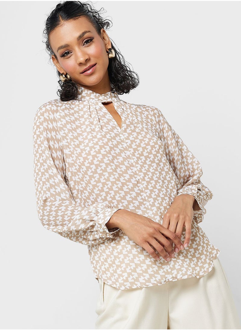 ELLA - Printed Top With Keyhole Neck Detail - Image 1