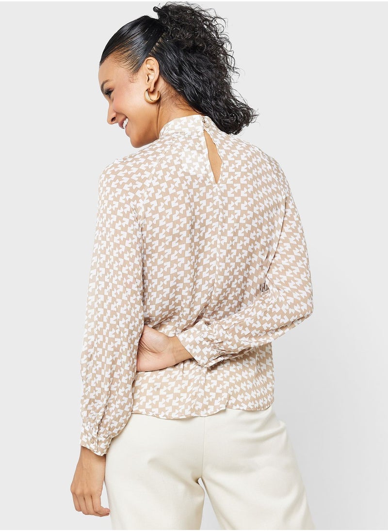 ELLA - Printed Top With Keyhole Neck Detail - Image 1