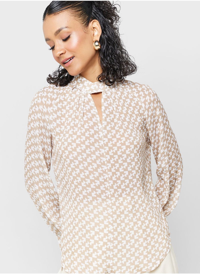 ELLA - Printed Top With Keyhole Neck Detail - Image 1