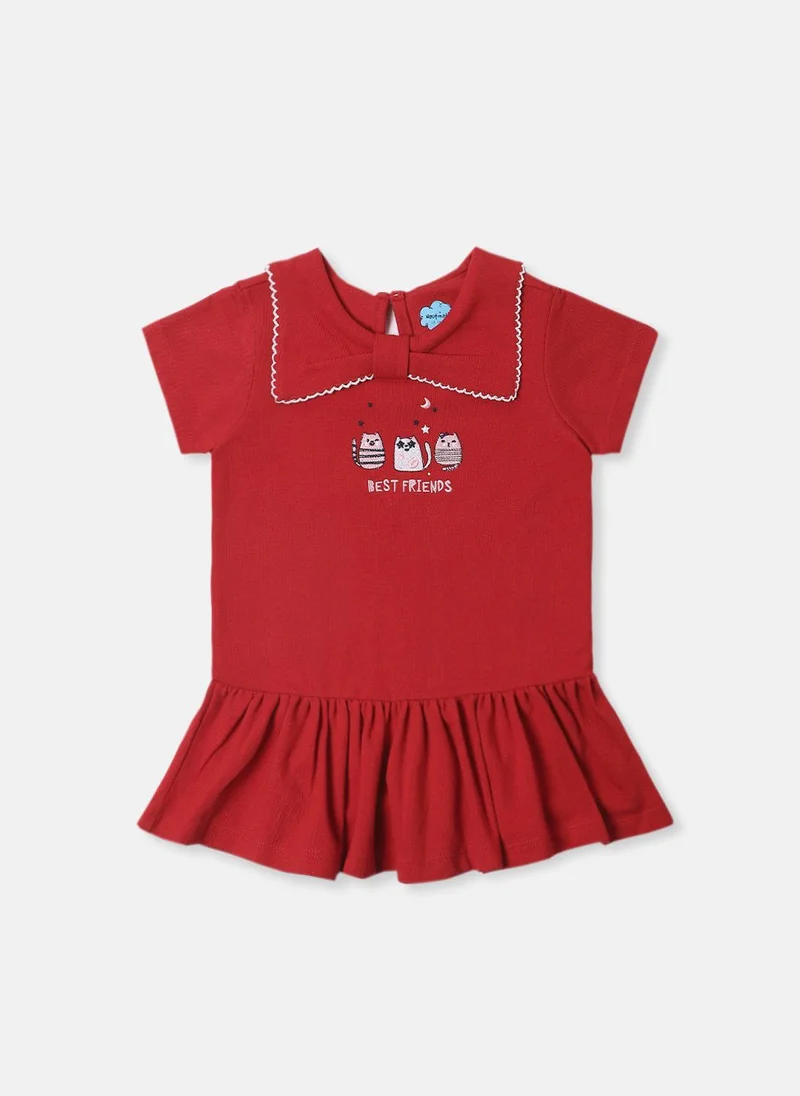 Nautinati Nautinati Girls' Cotton Pique Graphic Printed Dress With Bow Collar