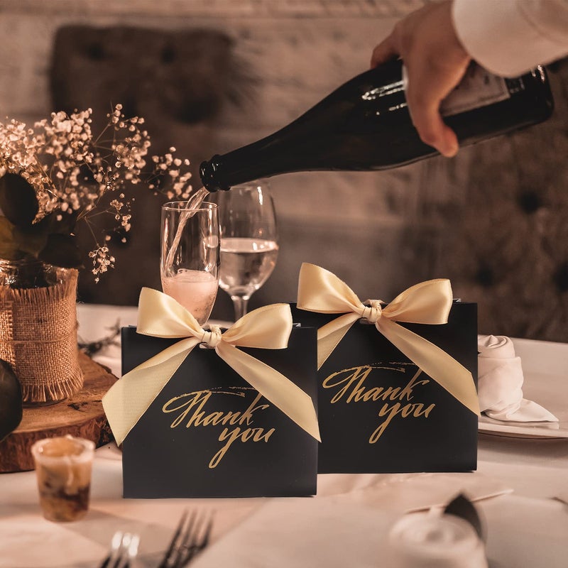 DECHISY 24Pack Small Thank You Gift Bag Party Favor Bags Treat Boxes with Gold Bow Ribbon, Black Paper Gift Bags Bulk for Wedding Baby Shower Business Party Supplies - Image 2