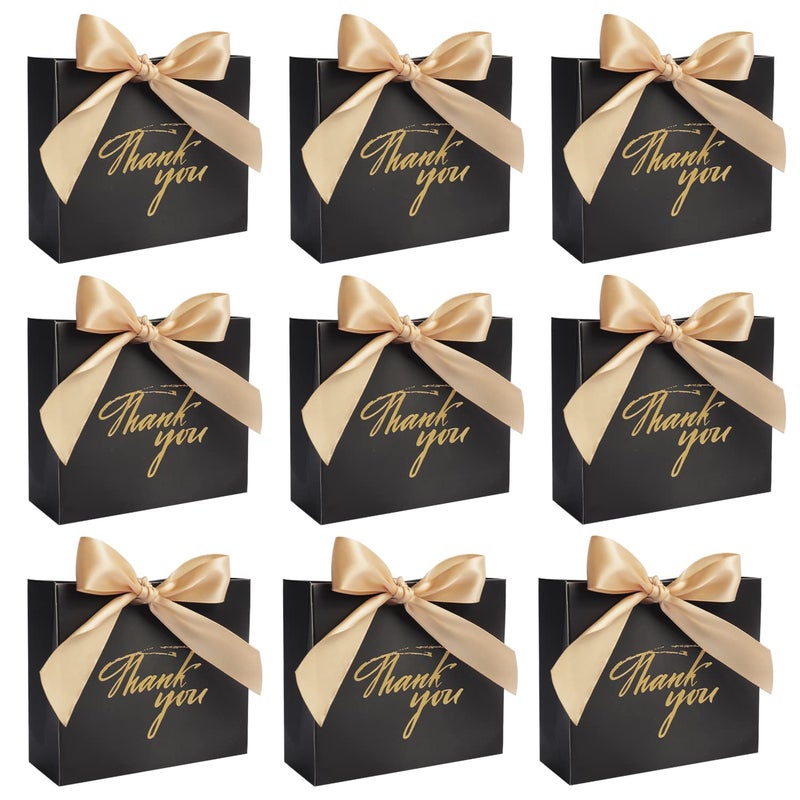 DECHISY 24Pack Small Thank You Gift Bag Party Favor Bags Treat Boxes with Gold Bow Ribbon, Black Paper Gift Bags Bulk for Wedding Baby Shower Business Party Supplies - Image 1