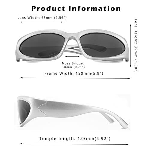 COASION Wrap Around Fashion Sunglasses Oval Dark Vintage Sun Glasses for Men Women Outdoor Sport Shades UV400 Eyeglasses (Silver/Grey) - Image 4