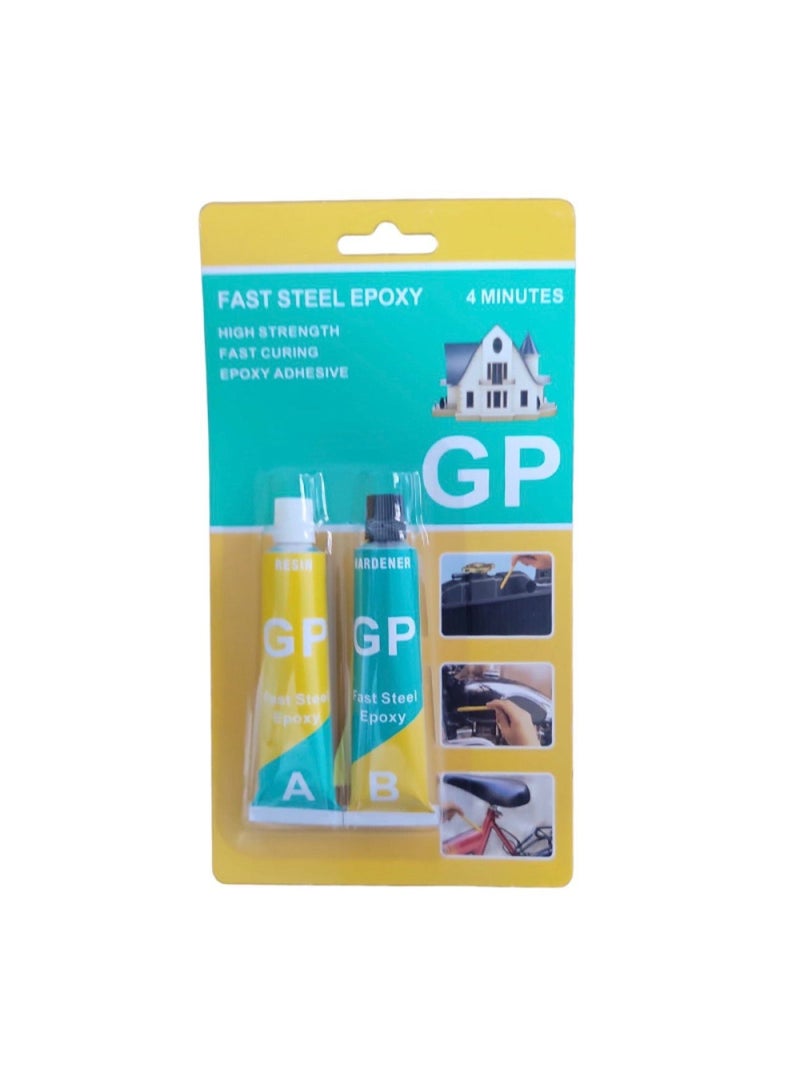جي بي مناسب للسيارات وأعمال الصيانة المنزلية اليومية، GP Fast Steel Epoxy، وهو لاصق إيبوكسي ثنائي المكونات مصمم لإجراء إصلاحات سريعة على المعادن والمواد الأخرى. - Image 1