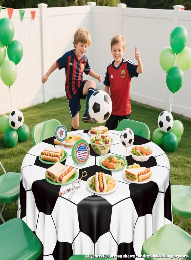 APUXXJUPA Soccer Table Cloth, 3 Pack Round Soccer Pattern Party Table Covers for Children's Sports Birthday Party Decorations Picnic, 84 inch - Image 5