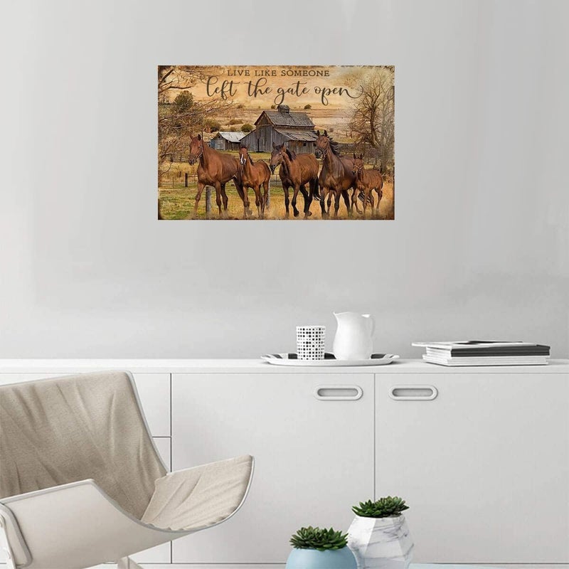 Cusde Vintage Metal Tin Sign Horses Live Like Someone Left The Gate Open Wall Decor Retro Decorations Funny Poster for Home Kitchen Farmhouse Home House Yard 8x12 Inch - Image 5