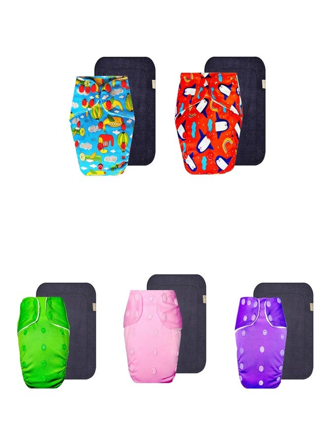 Dumbledo Premium Cloth Diaper with Gray Insert (Pack of 5) | Soft & Gentle | 6-Layer Absorbent Pad | Travel Friendly | Trusted by Moms | 3 Months - 3 Years | Unisex Baby - Image 1