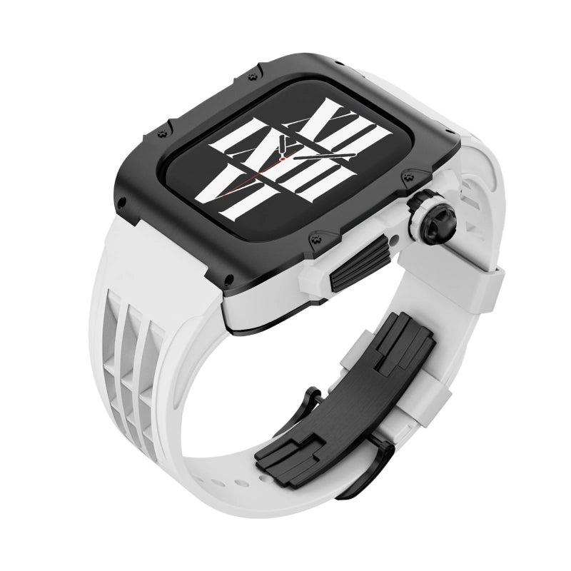 سوار ساعة ذكية سوار رياضي من السيليكون متوافق مع Apple Watch 42/44/45/49mm بملاءمة قابلة للتعديل وحزام بديل باللون أبيض قابل للتعديل - Image 4