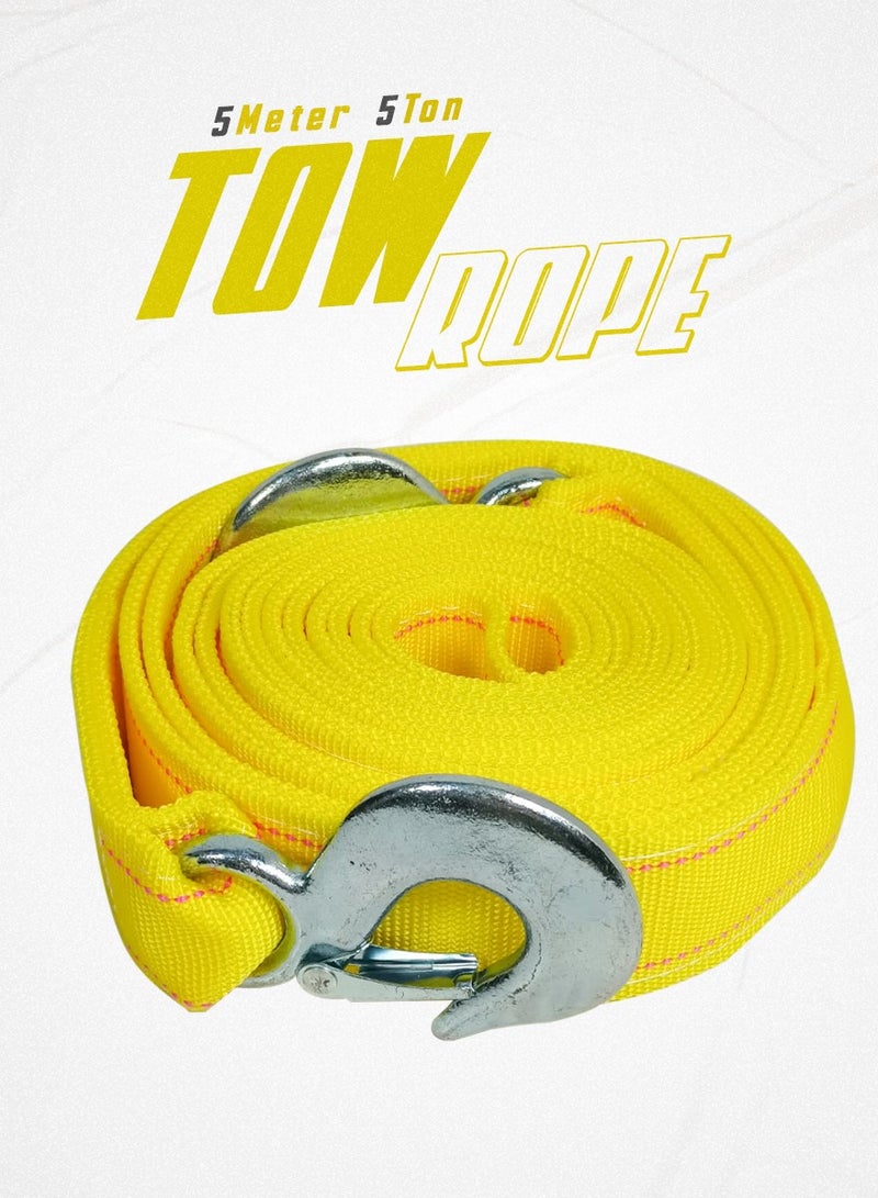 Generic Car Towing Rope 5 meter, 5 Ton Tow Rope with Tow Hooks, Heavy Duty Towing Belt FaJ TR5000H  - Image 1