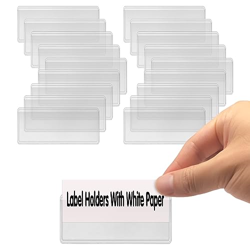 ELEMGULY Self Adhesive Label Holders, ELEMGULY 104 Pack Adhesive Shelf Tag Shelf Label Holder Clear Pocket Holder with Paper for Supermarket, Bookshelf, Kitchen (2 x 1 Inch) - Image 1