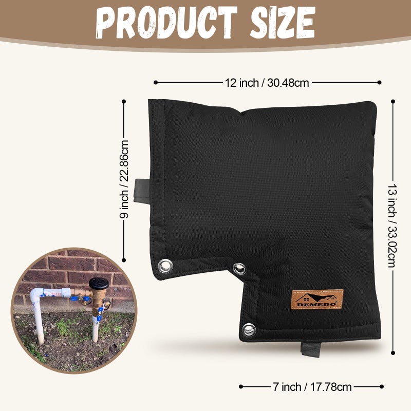 DEMEDO Backflow Preventer Insulation Cover - Backflow Pressure Vacuum Breaker Cover - Insulated Backflow Cover Pouch for Irrigation Back Flow Sprinkler Valves in Winter or Sun Exposure (13â€W x 12â€H, Black) - Image 2