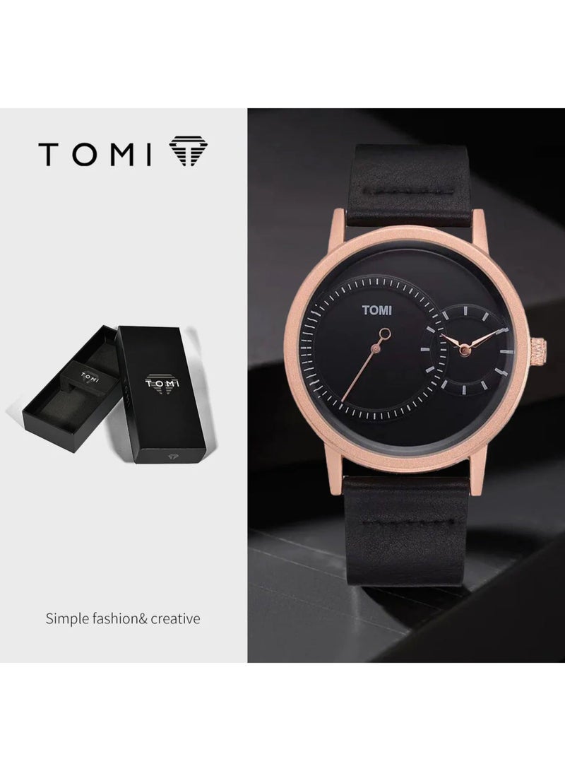 TOMI New Arrival Men's Quartz Watch with Leather Band Alloy Case Watch Simple Design Business Fashion Wristwatches for Male - Image 1