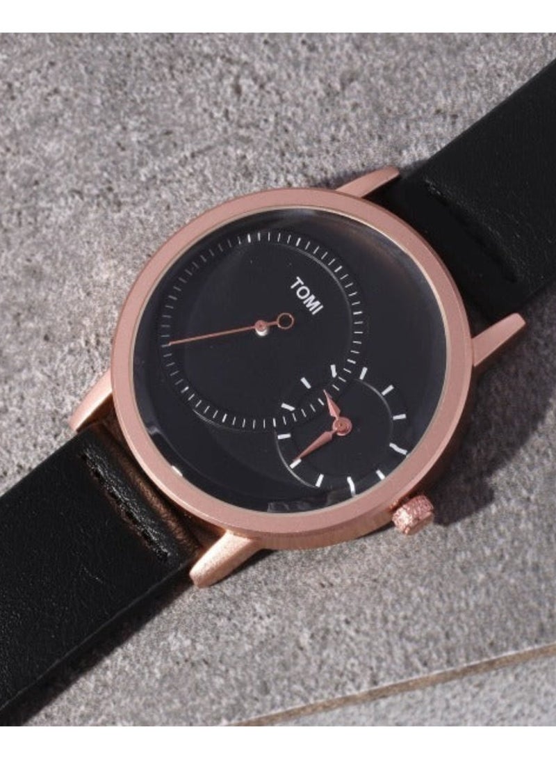 TOMI New Arrival Men's Quartz Watch with Leather Band Alloy Case Watch Simple Design Business Fashion Wristwatches for Male - Image 2