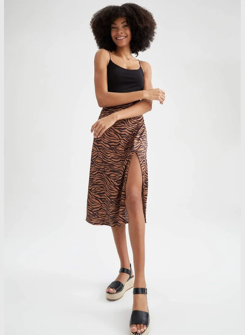 DeFacto Zebra Printed Side Split Midi Skirt
