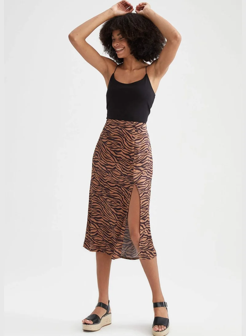 DeFacto Zebra Printed Side Split Midi Skirt