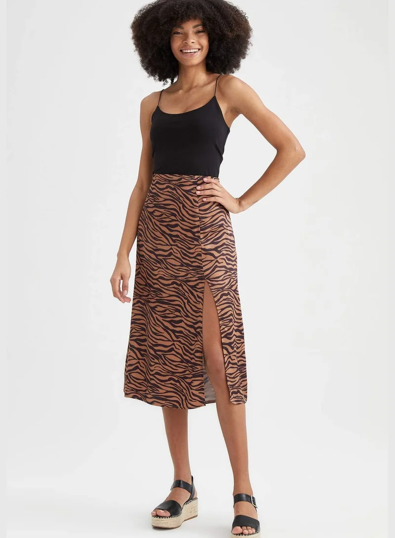 DeFacto Zebra Printed Side Split Midi Skirt