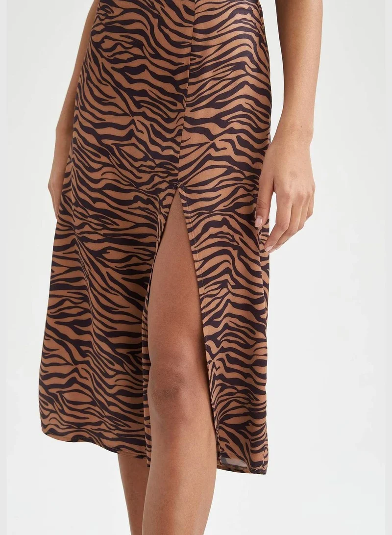 DeFacto Zebra Printed Side Split Midi Skirt